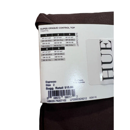 Hue Super Opaque Tights Smooth Control Top Size 2 5'5" - 6'0" Espresso 90 Den