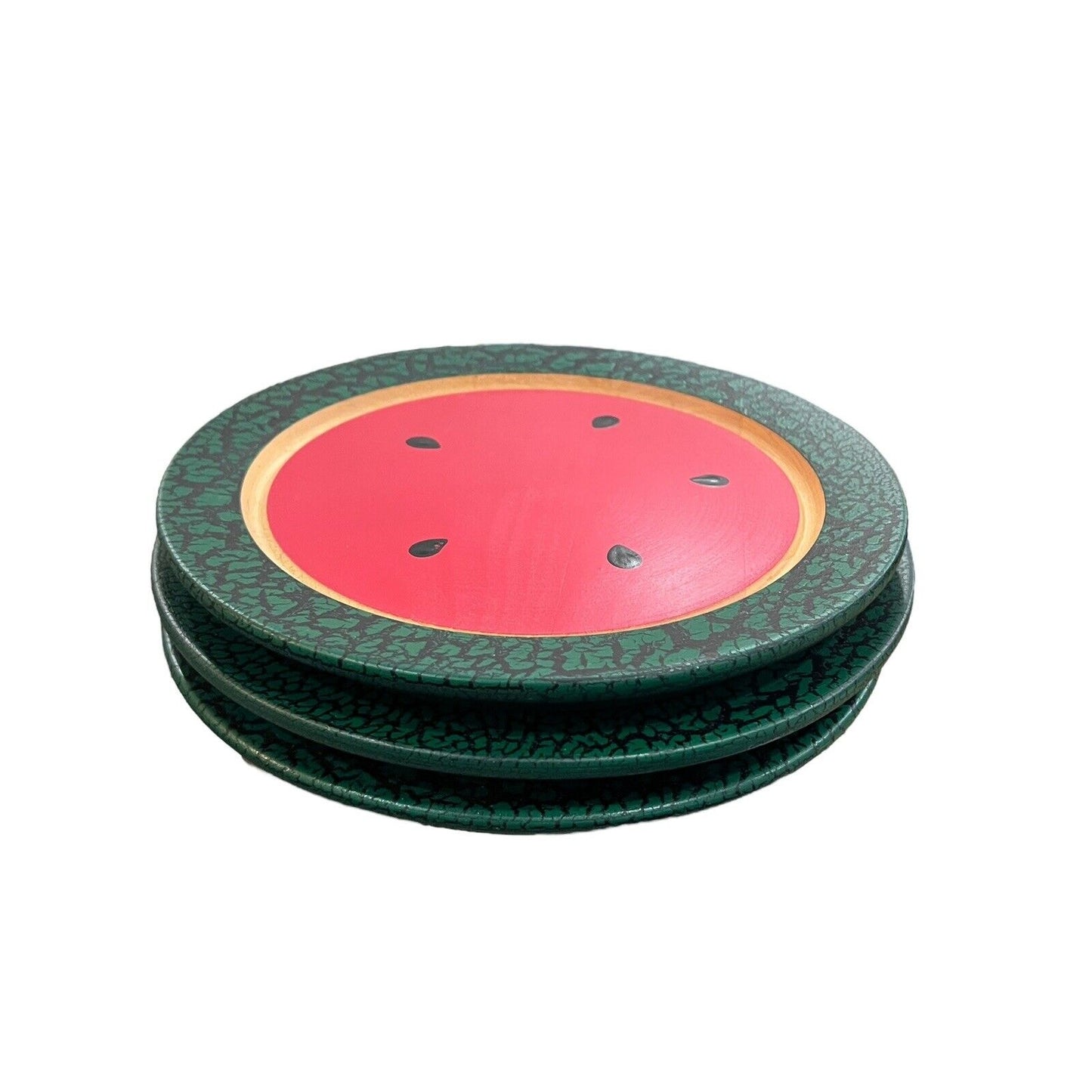 CWP Wayland NY. Hand Turned Wooden Plate Watermelon Handpainted 10” Set Of 3