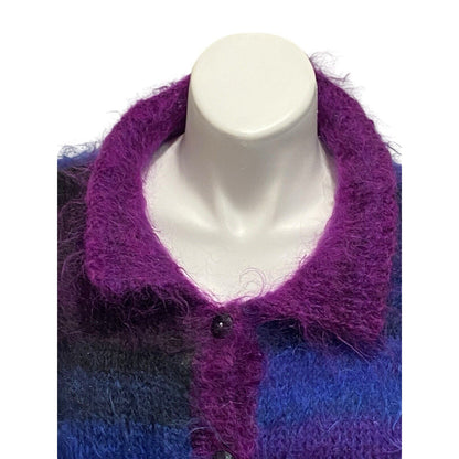 Vintage Handknit Mohair Wool Heather Designs Scotland Purple Blue Sweater Jacket