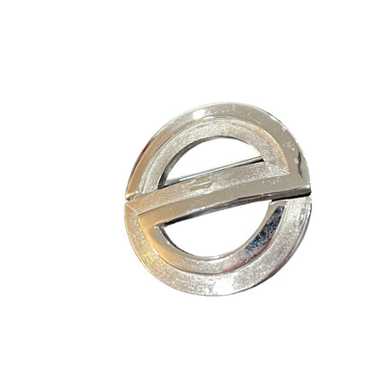 Vintage Trifari Brooch Circle Silver Tone Signed Shiny And Etched