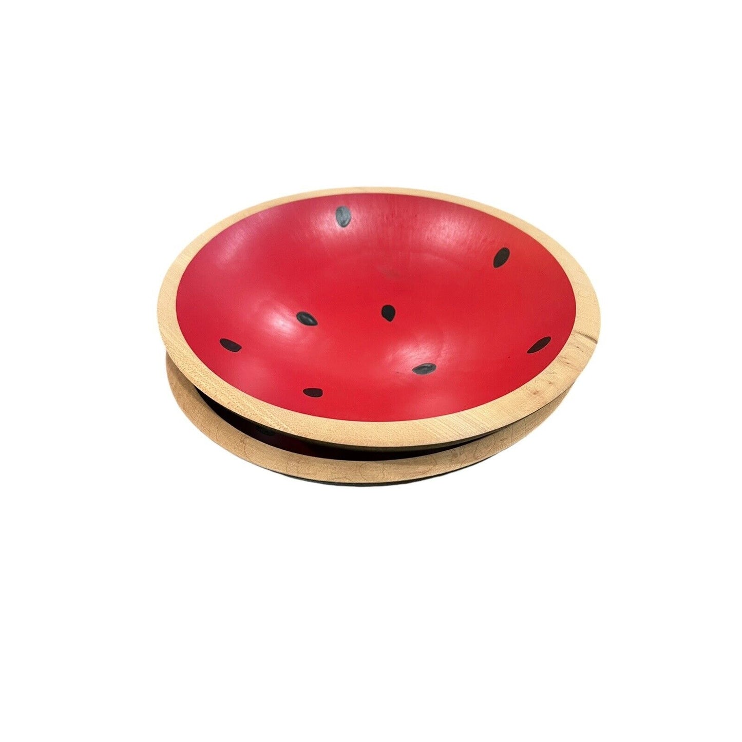CWP Wayland NY. Hand Turned Wooden Bowl Watermelon Handpainted 9.5” Set Of 2