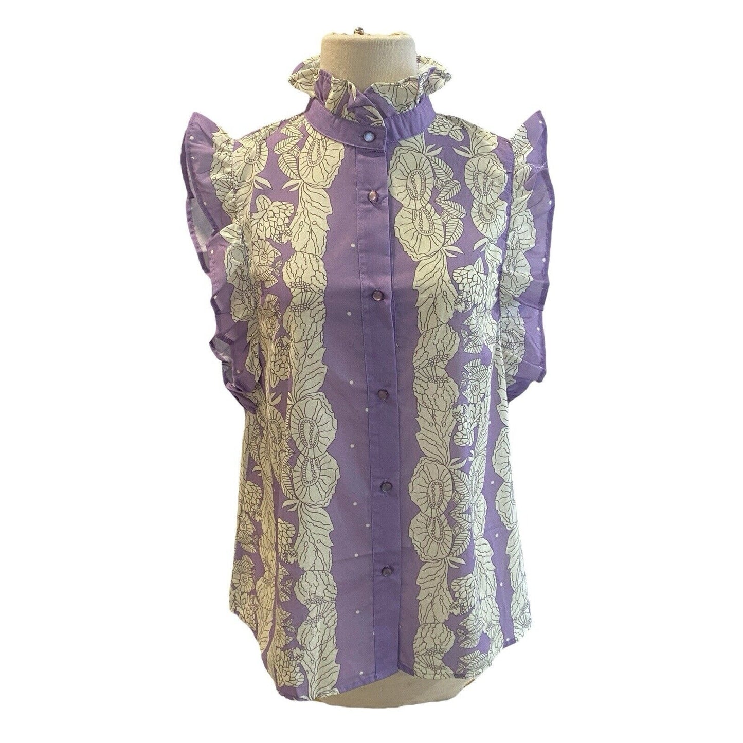 Small NWT Mazik Sleeveless Floral Ruffled Shirt Top Blouse Lavender