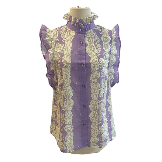 Small NWT Mazik Sleeveless Floral Ruffled Shirt Top Blouse Lavender