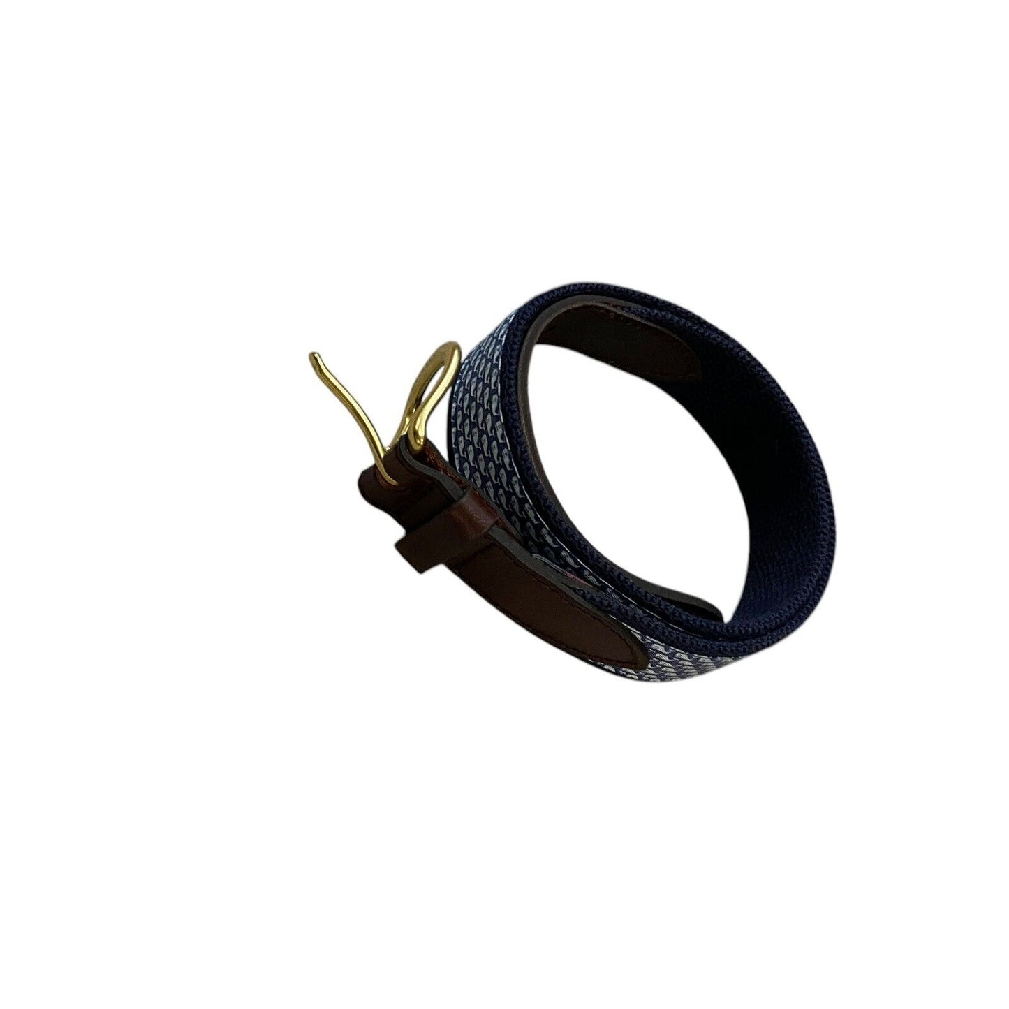 26 Vineyard Vines Whale Fabric Leather Belt Mens Classic Blue