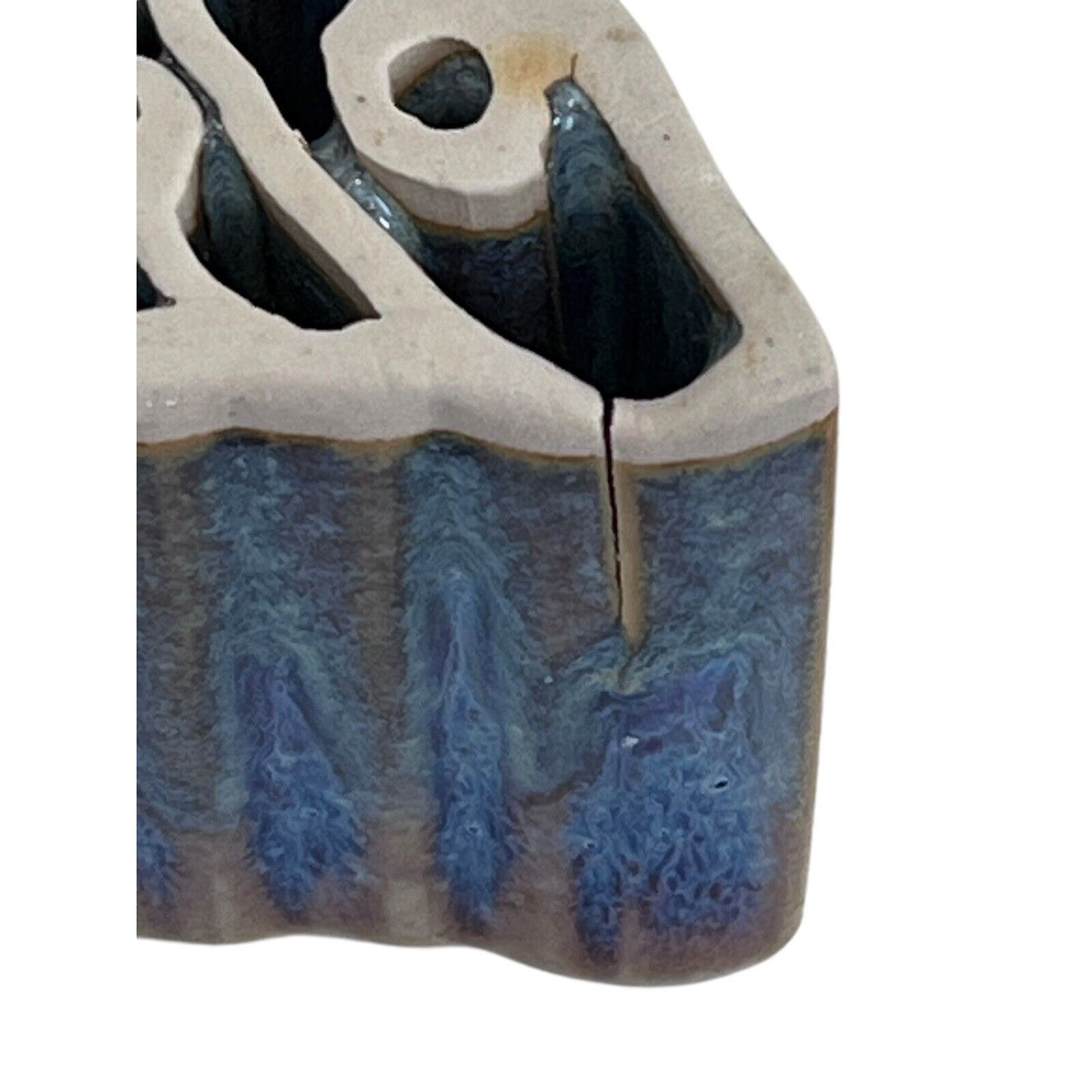 Bay Pottery Votive Butterfly Candle Holder Glazed Blue Purple USA Tea light