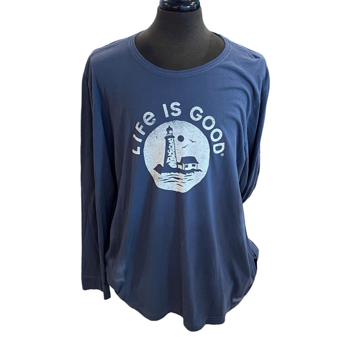 XXL Life is Good Lighthouse Logo Crusher Long Sleeve Slate Blue Mens T Shirt