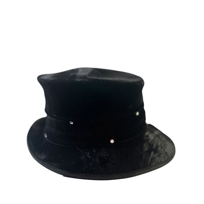 Swan Hat New York Ladies Black Velvet Rhinestone Bow Feathers Costume Regency