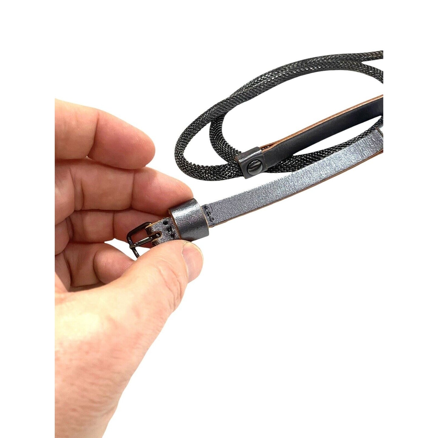 Medium J Jill Leather Belt Skinny Metal Mesh Gunmetal Gray EUC