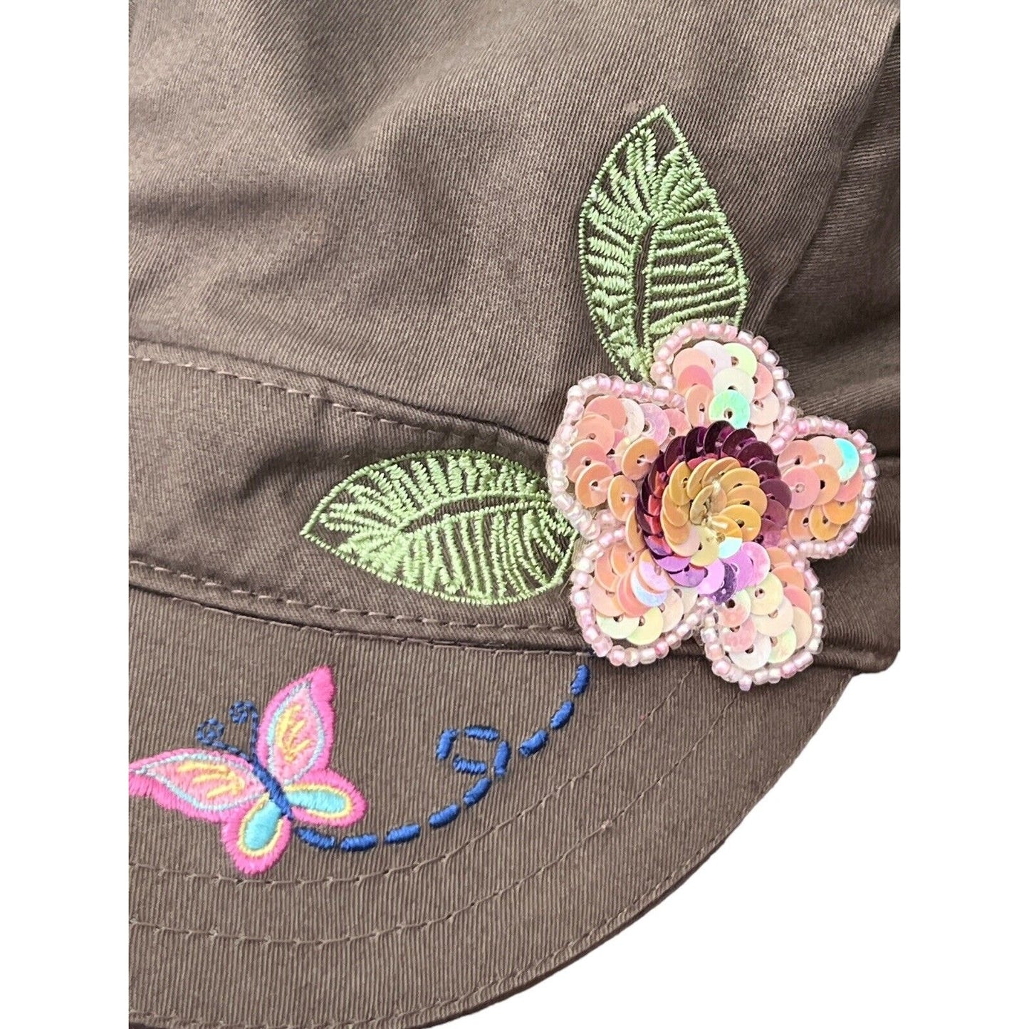 The Children's Place Cotton Cap Sequins Flower Embroidered Butterfly Size 7-8
