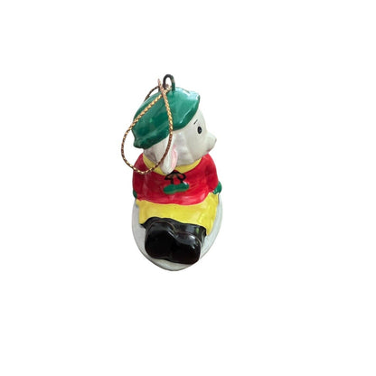 1982 Sheep Sledding Christmas Ornament Midwest Importers Holidays Vintage