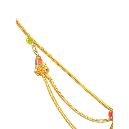 Art Deco Green Pink Rhinestone Festoon Swag Necklace Vintage Rectangle Leaf Acce