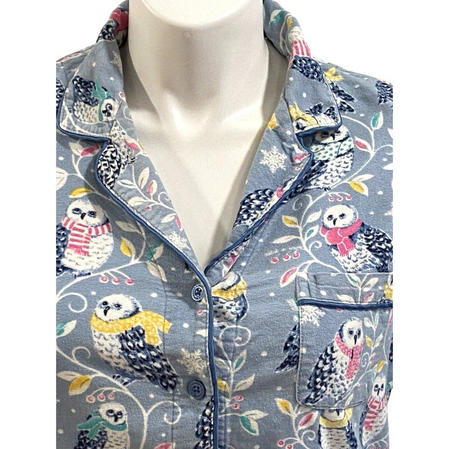 Size Large Nick & Nora Snowy Owl Snow Scarves Scarf Flannel Pajama Set Pjs
