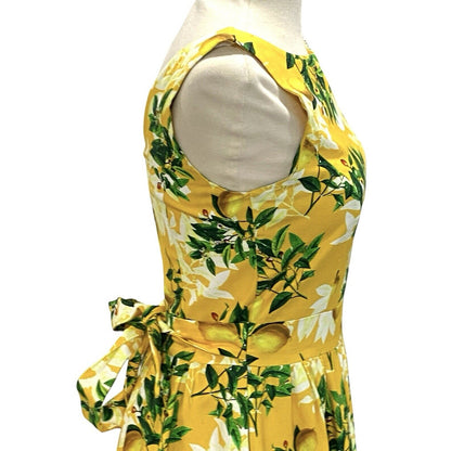 Lady Vintage Lemon Yellow Midi Summer Dress Sleeveless Hepburn Pockets