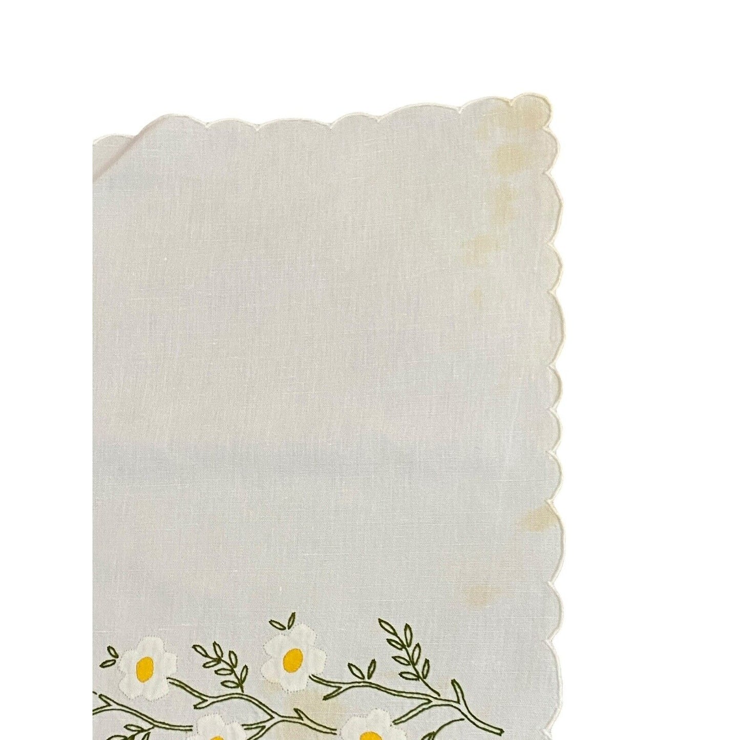 Vintage Embroidered Placemats (7) And Napkin (1) Floral Daisy White Yellow