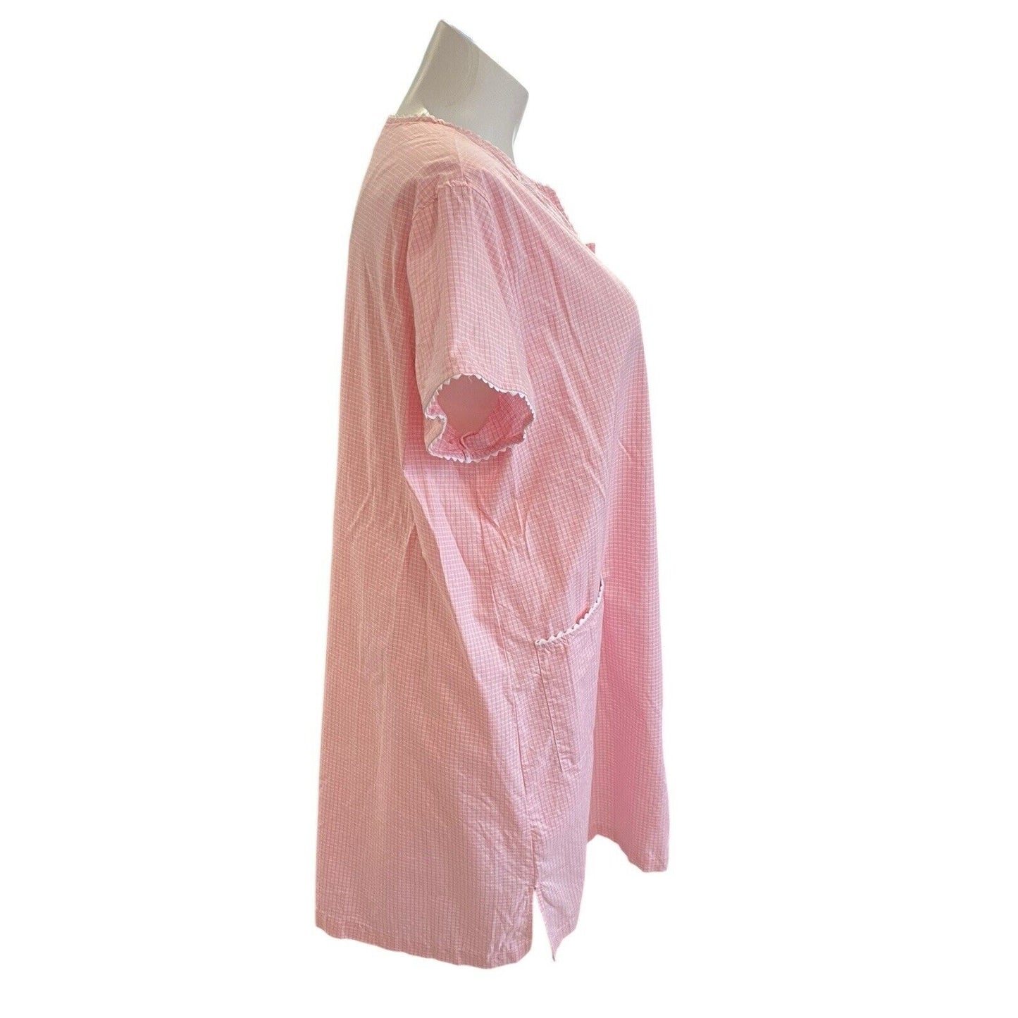 Miss Elaine Size 2X Cotton Check Short Sleeve Snap Front Robe Pink Granny Core