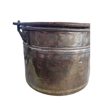 Primitive Copper Mixed Metal Hanging Pot Iron Handle Nice Gold Tone Design Trim