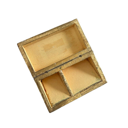 Italian Florentine Tole Stamp Box Gold Handmade Florentine Hinged Sectioned VTG