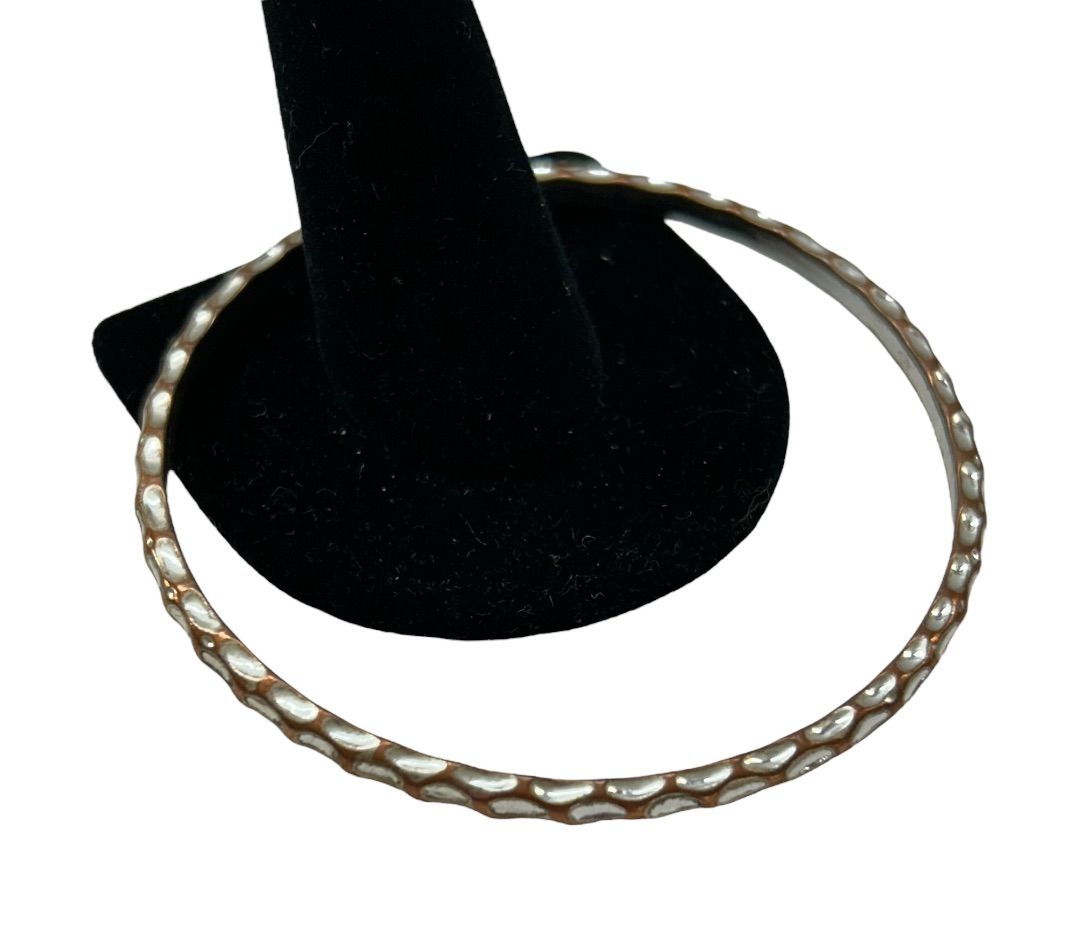 Textured Silvertone and Copper Color Bangle Bracelet 2.6 Inch Inside Diameter