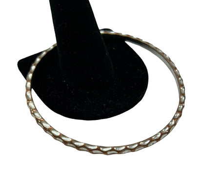 Textured Silvertone and Copper Color Bangle Bracelet 2.6 Inch Inside Diameter