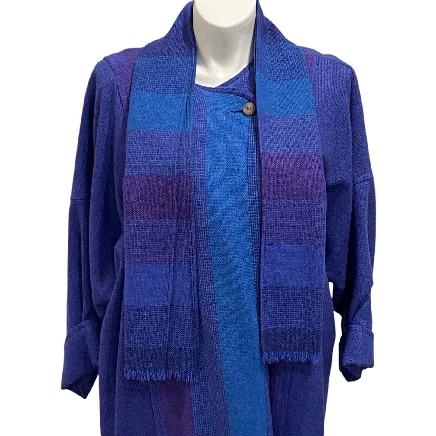 XL Avoca Collection Ireland Purple Blue Long Poncho Cape Wool Scarf Tie Celtic