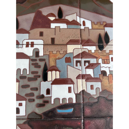 Angelos Tsakirakis Style Greek Framed Wall Art Tile Plaque Terracotta MCM Signed