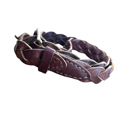 Vintage Mens Leather Braided Brown Belt Brass Hardware M
