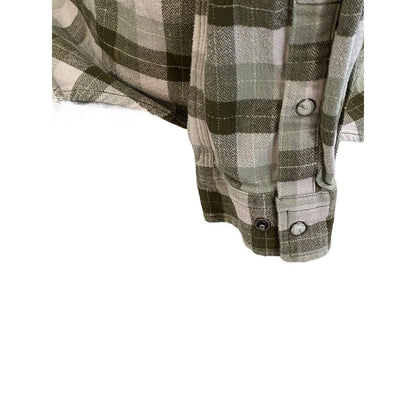 Size Medium Carhartt Flannel Shirt Mens Green Tan Plaid Rugged Flex Pearl Snap