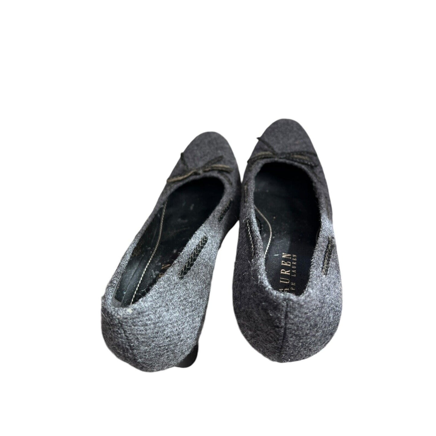 Size 7.5. Lauren Ralph Lauren Nina Gray Wool Pumps 3” Heel Bows Shoes Business