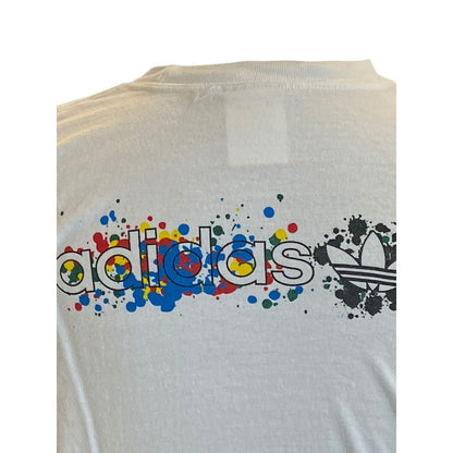 Size Medium Adidas Mens T Shirt White Logo Paint Splatter Design 80’s Y2K Style