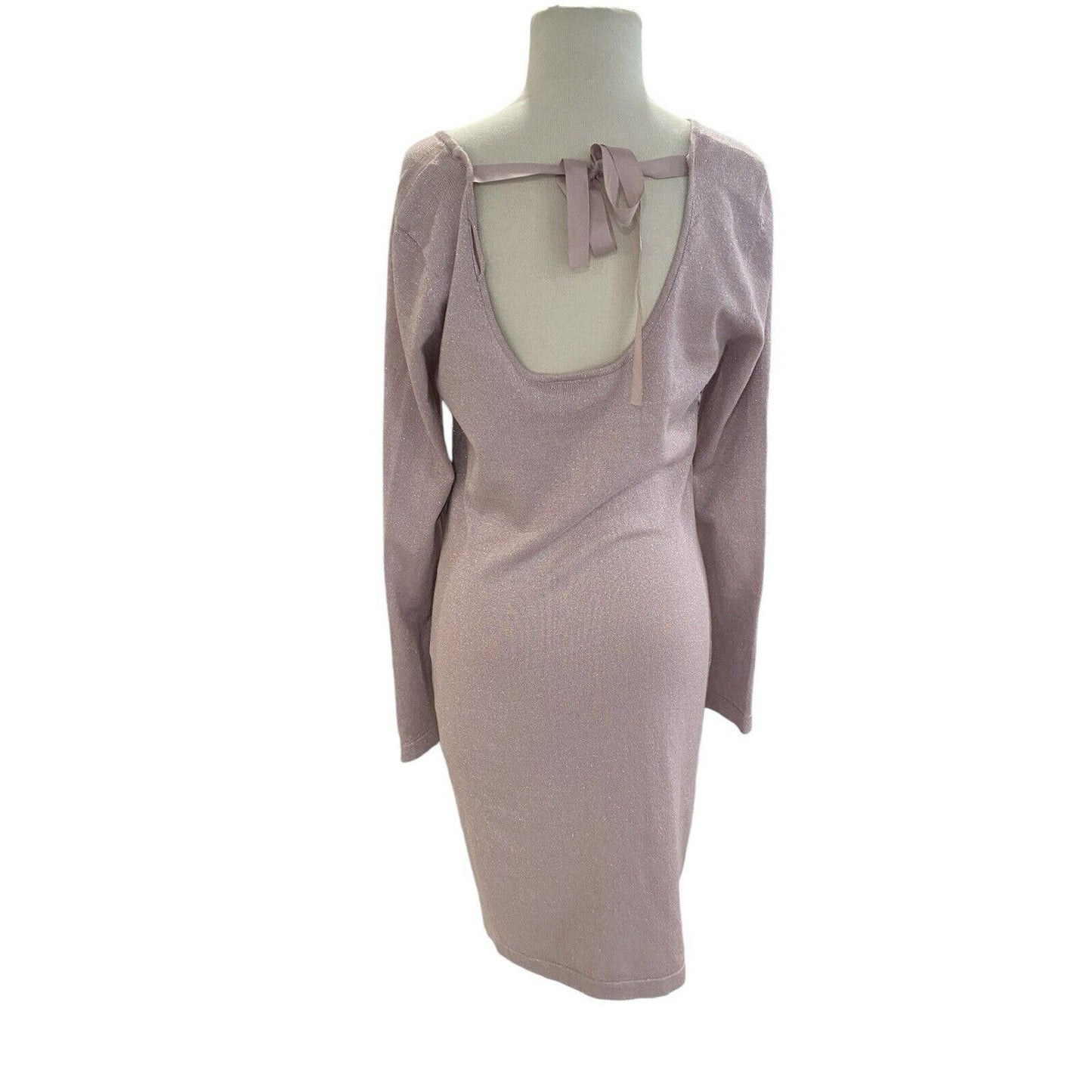 Size M Allison Brittney Women’s Sweater Dress Pink Metallic Long Sleeve Tie Back