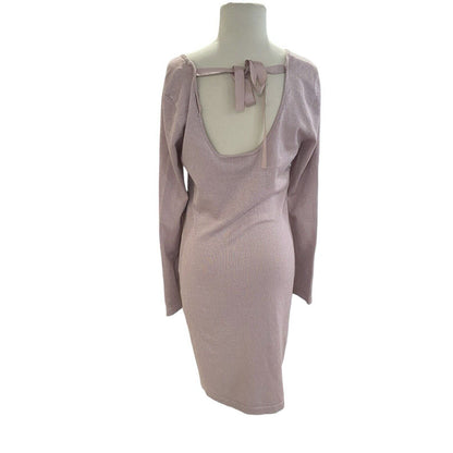 Size M Allison Brittney Women’s Sweater Dress Pink Metallic Long Sleeve Tie Back
