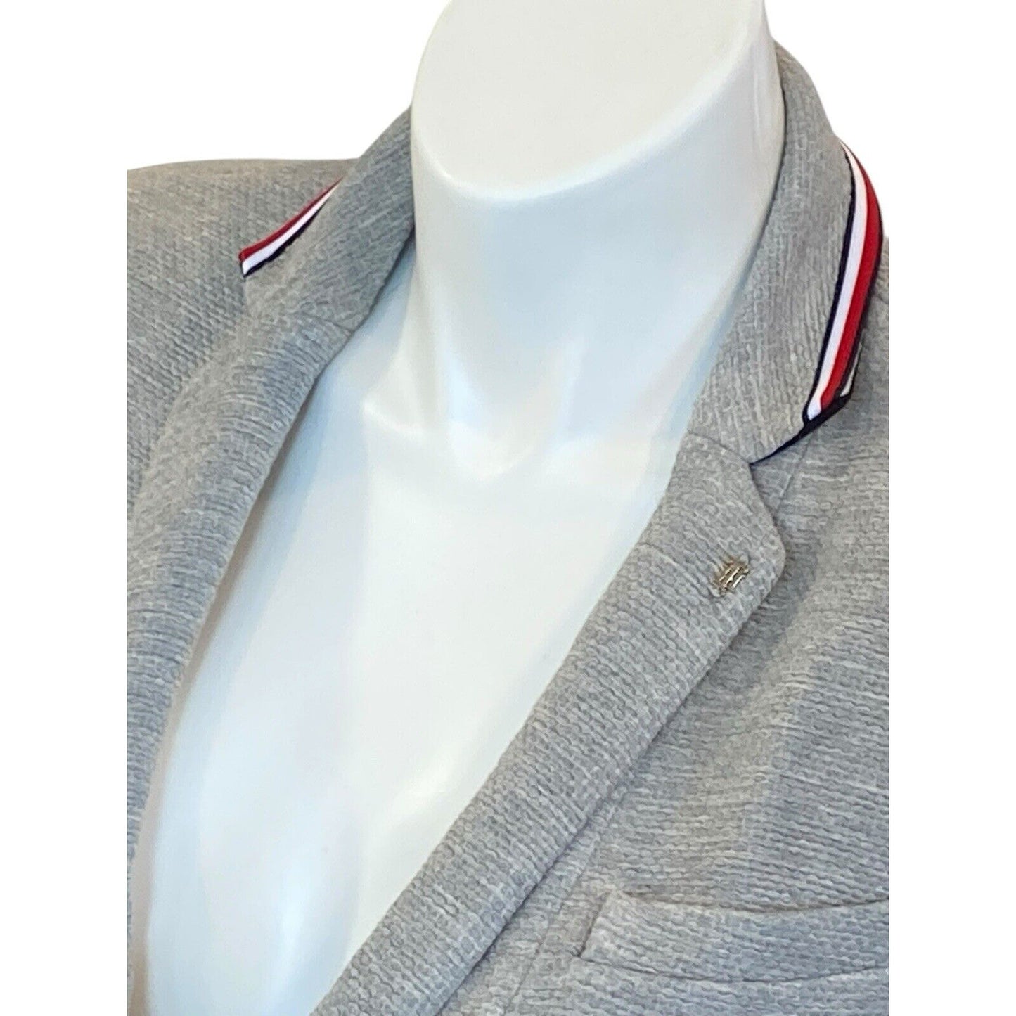 Tommy Hilfiger Gray Womans Single Button Elbow Patch Blazer Size 10 Great Detail