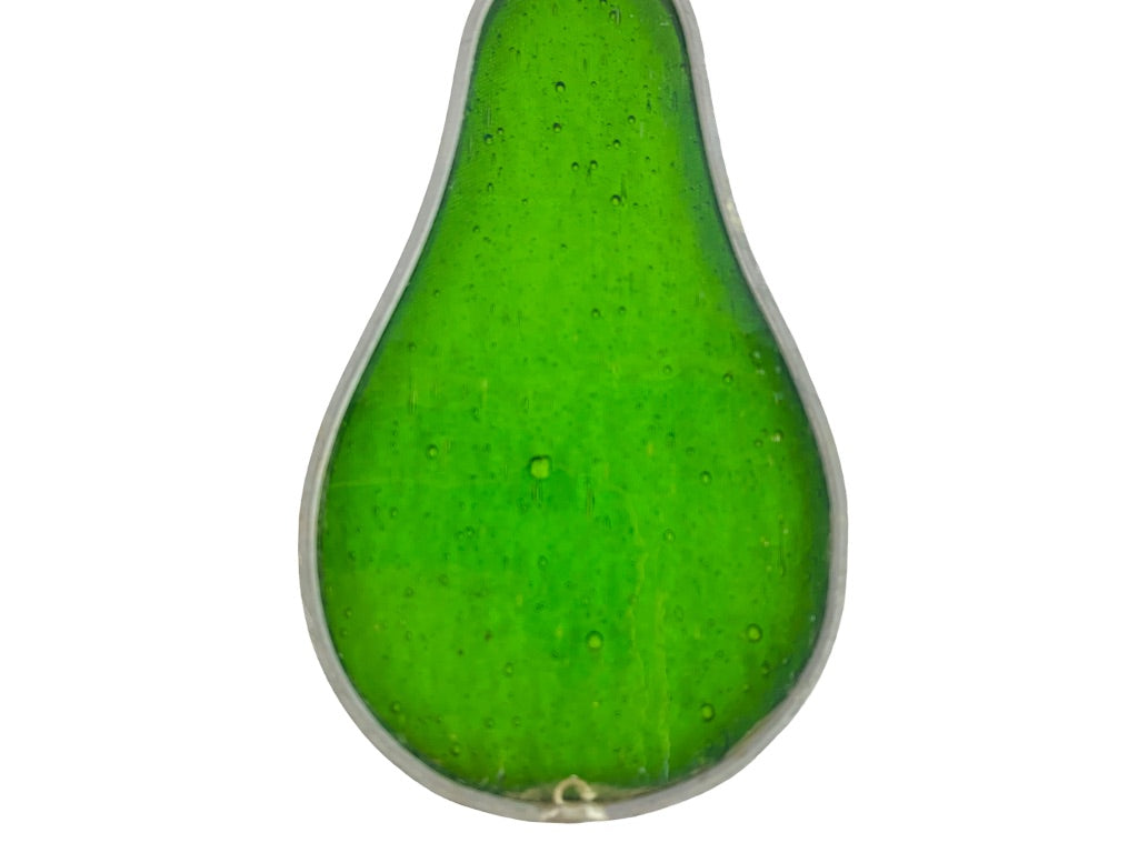 Green Pear Stained Glass Suncatcher Window Hanging Ornament 5 1/4" x 2 1/4"