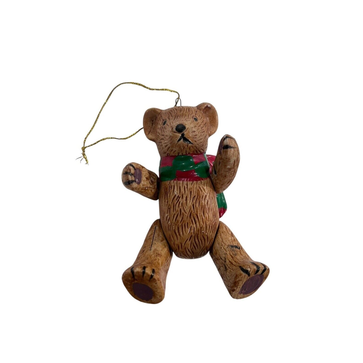 Ceramic Teddy Bear Christmas Ornament Scarf Articulated Jointed Handpainted 4”