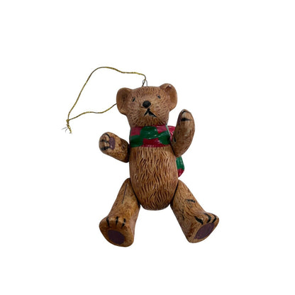 Ceramic Teddy Bear Christmas Ornament Scarf Articulated Jointed Handpainted 4”