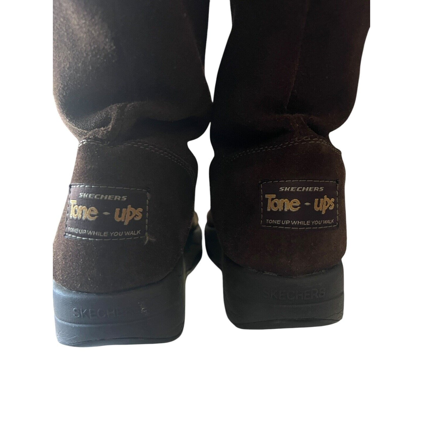 Skechers Leather Faux Fur Boots 8 Tone-Ups Brown Chunky Y2K Platforms Lugs