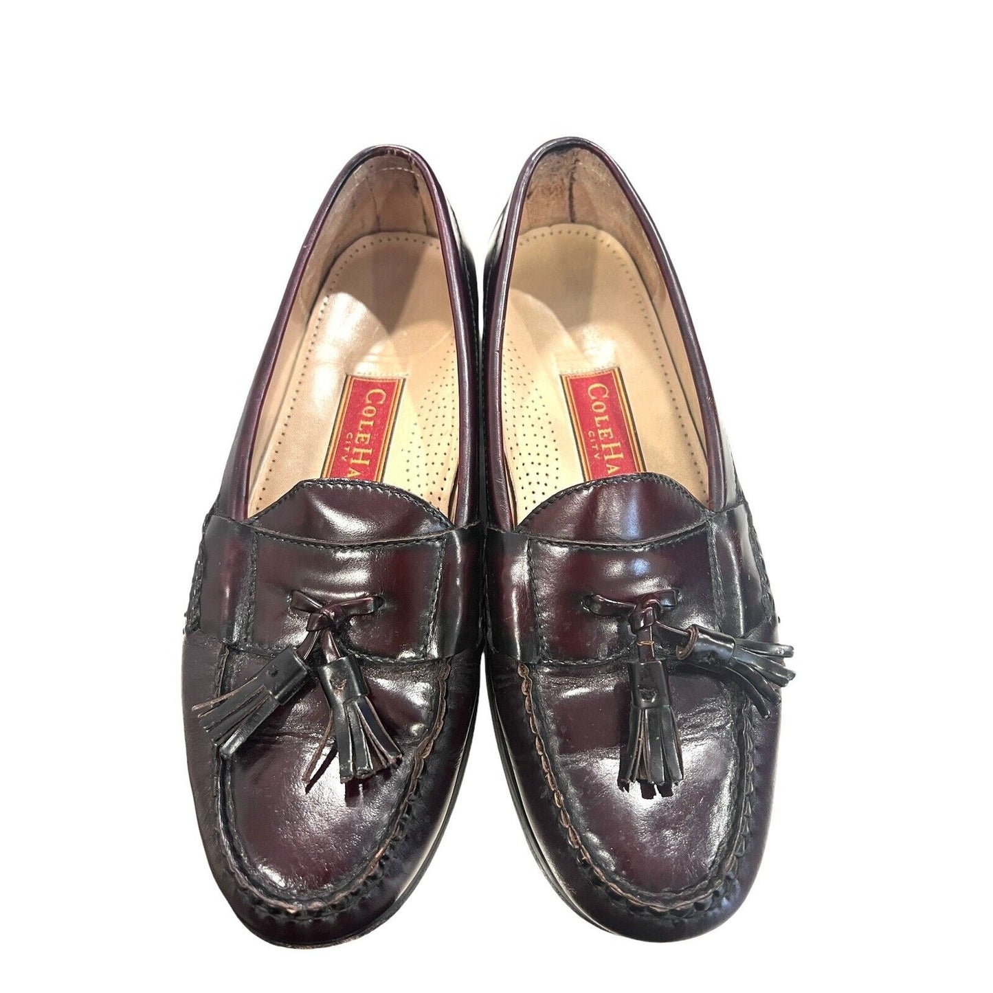 Cole Haan Burgundy Leather Slip-On Tassel Loafers Size 8.5 Classic Preppy