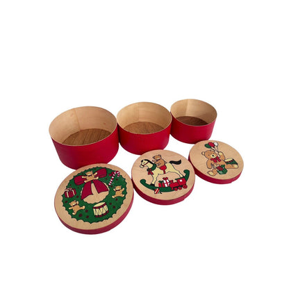 3 Nesting Balsa Wood Boxes Christmas Holiday Gift Lightweight Taiwan Round