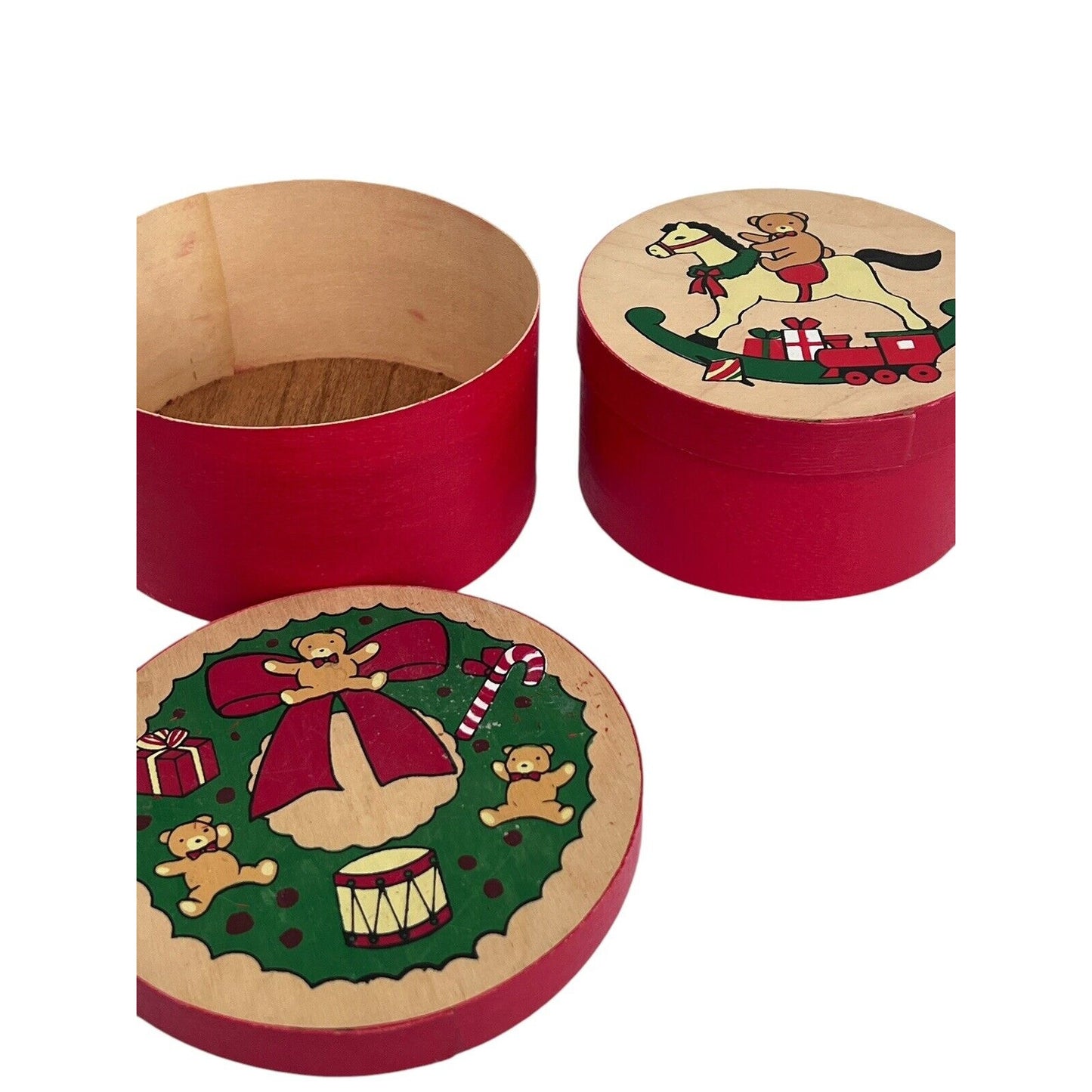 3 Nesting Balsa Wood Boxes Christmas Holiday Gift Lightweight Taiwan Round
