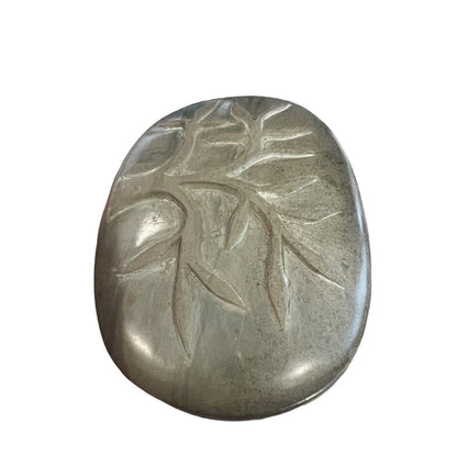 Carved Tree Gray Green Soapstone Lidded Trinket Box Smooth Haiti Soap Dish