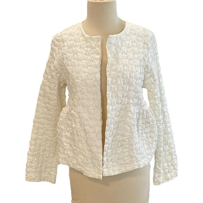 Size Medium Lorain Croft Short White Textured Crop Jacket Fitted Gorgeous
