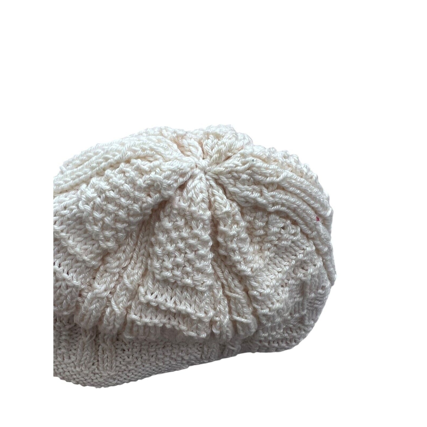 Cream Ivory Knit Hat Beanie Cap Handmade Baby Kids Wavy Trim