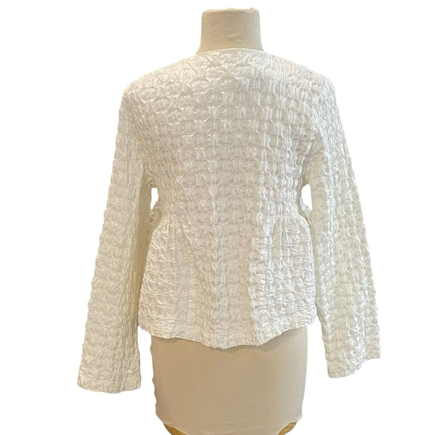 Size Medium Lorain Croft Short White Textured Crop Jacket Fitted Gorgeous