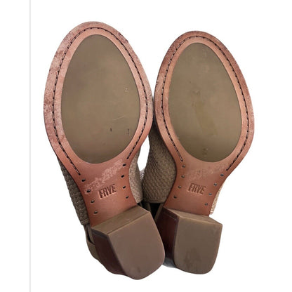 Frye Womens Woven Leather Slingback Open Toe Booties Boots Dani Lt Beige Size 9