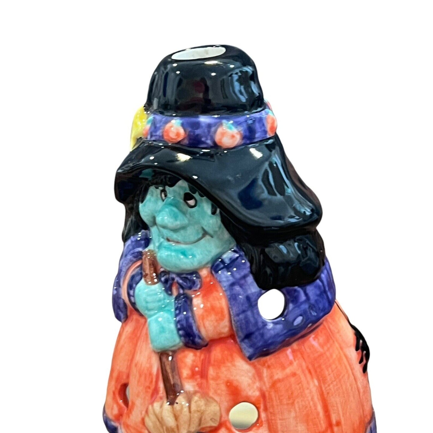 Ceramic Witch Hand Painted Tea Light Candle Holder Halloween Sharry Holiday