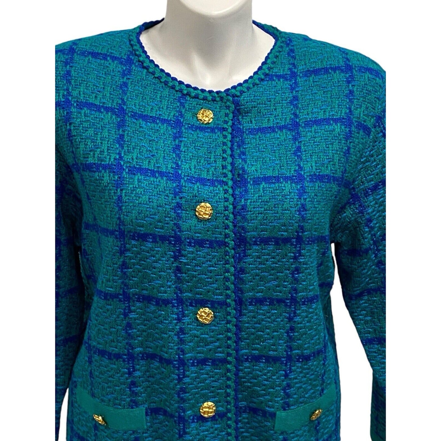 Vintage Castleberry Blue Green Plaid Boucle Tweed Blazer Jacket Size 18