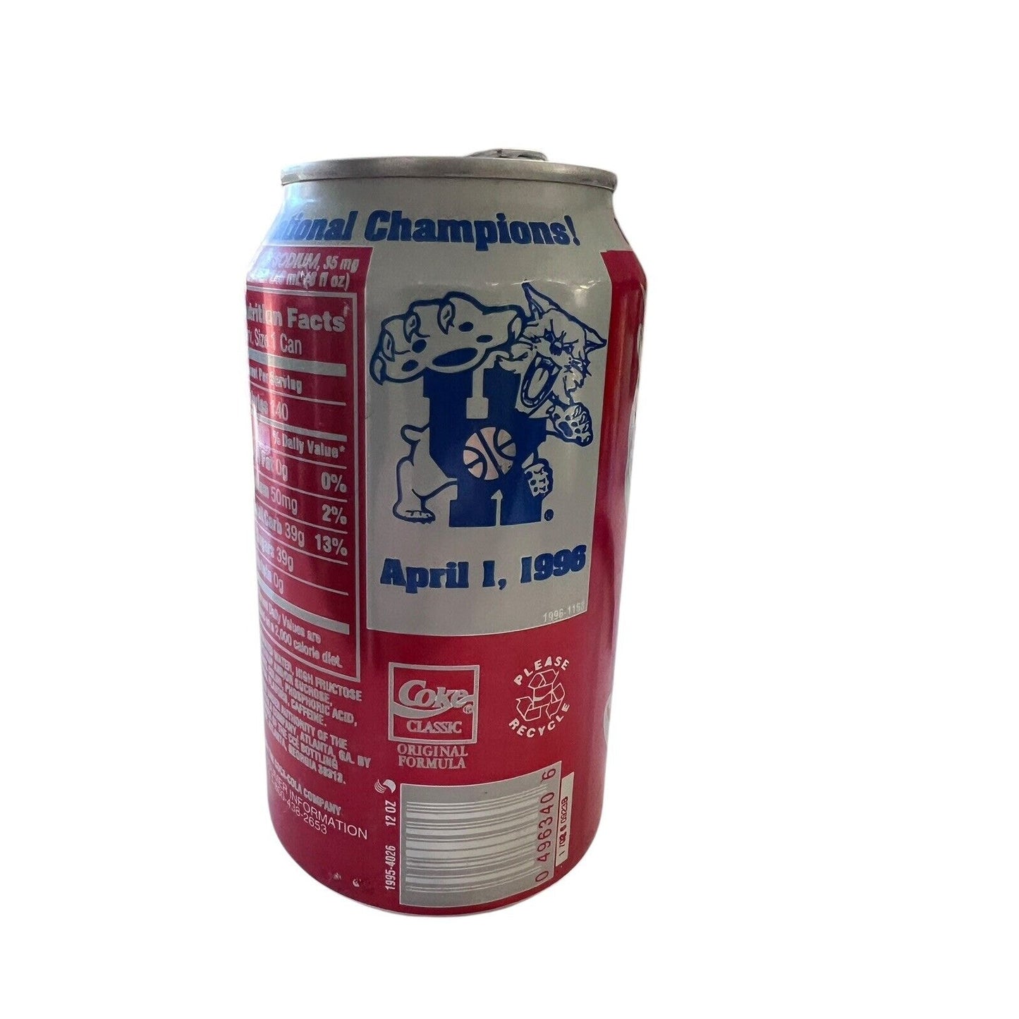 University Of Kentucky National Champions Coke Can 1996