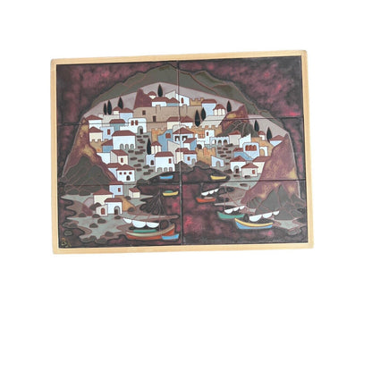 Angelos Tsakirakis Style Greek Framed Wall Art Tile Plaque Terracotta MCM Signed