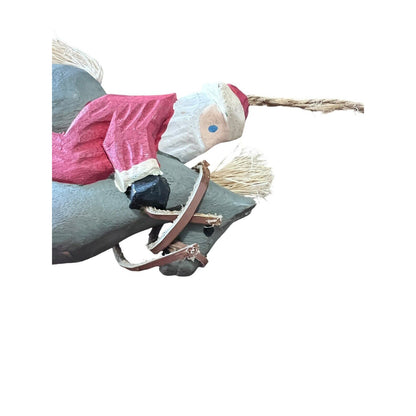 Santa Claus Rocking Horse Wooden Christmas Ornament Holiday Hand Painted