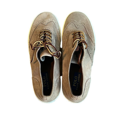 Polo Ralph Lauren Men's Tan Oiled Matte Suede Wingtip Sneaker Shoes Size 8 D